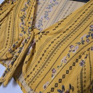 Bohemian Floral Yellow Tie-Front Top